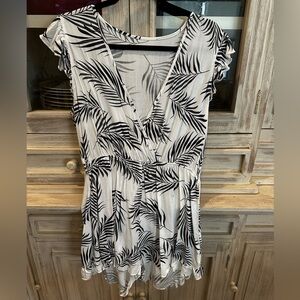 Black and White Leaf Print Romper